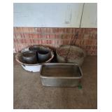 Vintage Enamel pan and 2 Galvanized pots