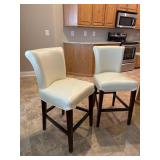 Leather White Cream Set of Bar Stools Seat