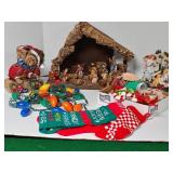 Nice Christmas Lot!  Wooden Nativity, Angel Water