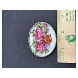 Vintage brooch pin painted rose porcelain brooch