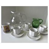 Glass Pitchers with Cup Saucers Set