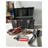 Tool Box with Jumper Cables Shovel Wrenches