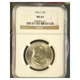 US Coins 1954-S Franklin Half Dollar MS64 NGC