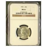US Coins 1951 Washington Quarter MS61 NGC