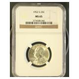 US Coins 1952-S Washington Quarter MS65 NGC