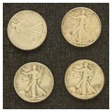 US Coins 4 Silver Walking Liberty Half Dollars, Ci