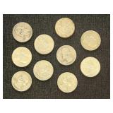 US Coins 10 Washington Silver Quarters, mostly 196