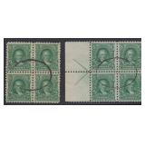 US Stamps #480 Used Blocks of 4 both with favor ca