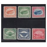 US Stamps #C1-C6 Mint Hinged, 1918 and CV $322