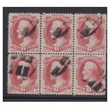 US Stamps #159 Used block of 6 with perf faults at