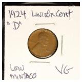 US Coins 1923-S, 1924"D" Lincoln Cents