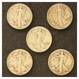 US Silver Coins 5 Walking Liberty Half Dollars, ci