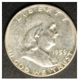 US Coins 1959 Silver Franklin Half Dollar, ms65