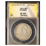 US Coins 1811 Bust Half Dollar Graded EF45 Details