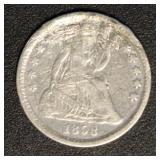 US Coins Silver 1858 seated Liberty Half Dime