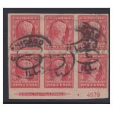 US Stamps #368 Used plate block of 6 tear at TR