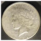 US Coins 1922 "S" Silver Peace Dollar, MS 60+