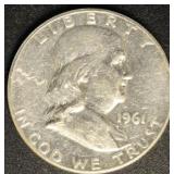 US Coins 1961 "D" Silver Franklin Half Dollar,