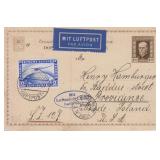 Germany Zeppelin Stamp #C36  tied on Czech postal