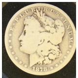 US Coins 1878 Morgan Silver Dollar, 7 Tail Feather