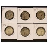 US Coins 6 Standing Liberty Quarters, circulated