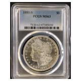 US Coins 1881-S Morgan Silver Dollar Graded MS63 b