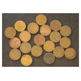 US Coins 20 Different Indian Head Cents circulated