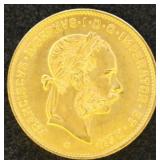 Austria Coins 1892 4 Fl 10 Fr Gold Coin, Circ