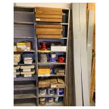 Contents only of wood shelf. Paint, wooden dividers, Misc items