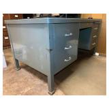Large Metal Desk w/ Drawers & Cabinet Space & glass topper