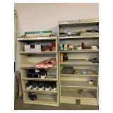 Contents only of two shelf units, press rollers and misc items