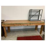 Wood Table & Small Metal shelving