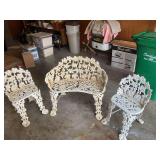 Three piece cast iron lawn furniture.