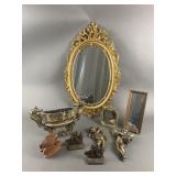 Ornate Vintage Decorative Mirror, Bookends & More