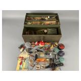 Vintage Fishing Tackle Box with Lures, Sinkers