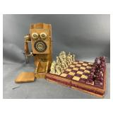 Antique Style Phone & Chess Set From Mexico