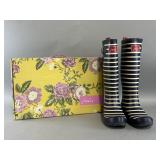 Vintage Joules Navy Striped Rubber Rain Boots