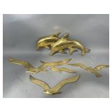 Vintage Lacquered Brass Dolphin & Seagulls