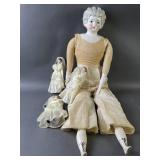 Antique Bisque Doll & Three Bridal Dolls