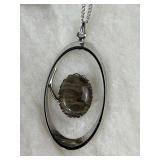 Fossil Stone Pendant Silver Tone Necklace