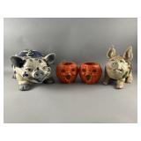 Vtg Ceramic Floral Pig Statues & More