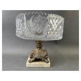 Cut Crystal Octagon Bowl Marble Base Compote