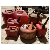 Lot of Various Sized Metal & Plastic Gas Cans