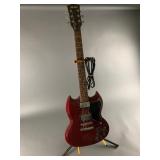 Austin Ruby Red Wood Grain Electric Guitar W Stand