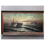 Boats at Sea Framed Print