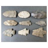 9 Large Stone Arrow Heads