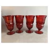 4 Argus Pressed Flint Ruby Footed Ice Tea Glasses