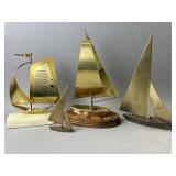 Vintage Brass & Copper Sailboat Sculptures