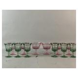 Fostoria Jamestown Pink & Green Glasses