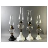 4 Glass & Bronze Oil Lamps